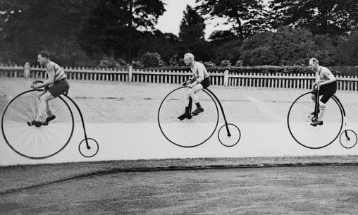 Old timers: penny farthing racers at Herne Hill, London, August 1937. Photograph: Keystone France/Gamma-Keystone via Getty Images